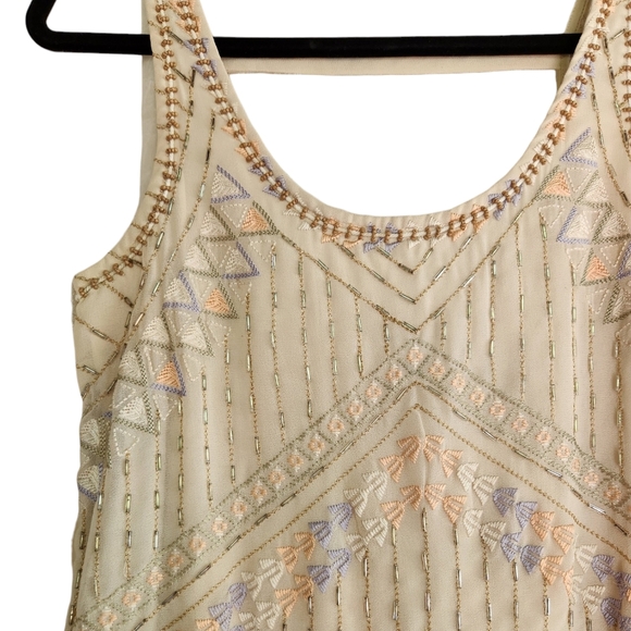 Free People Boho Flapper Shift Beaded Embroidered Backless Mini Dress - Cream - Picture 2 of 15